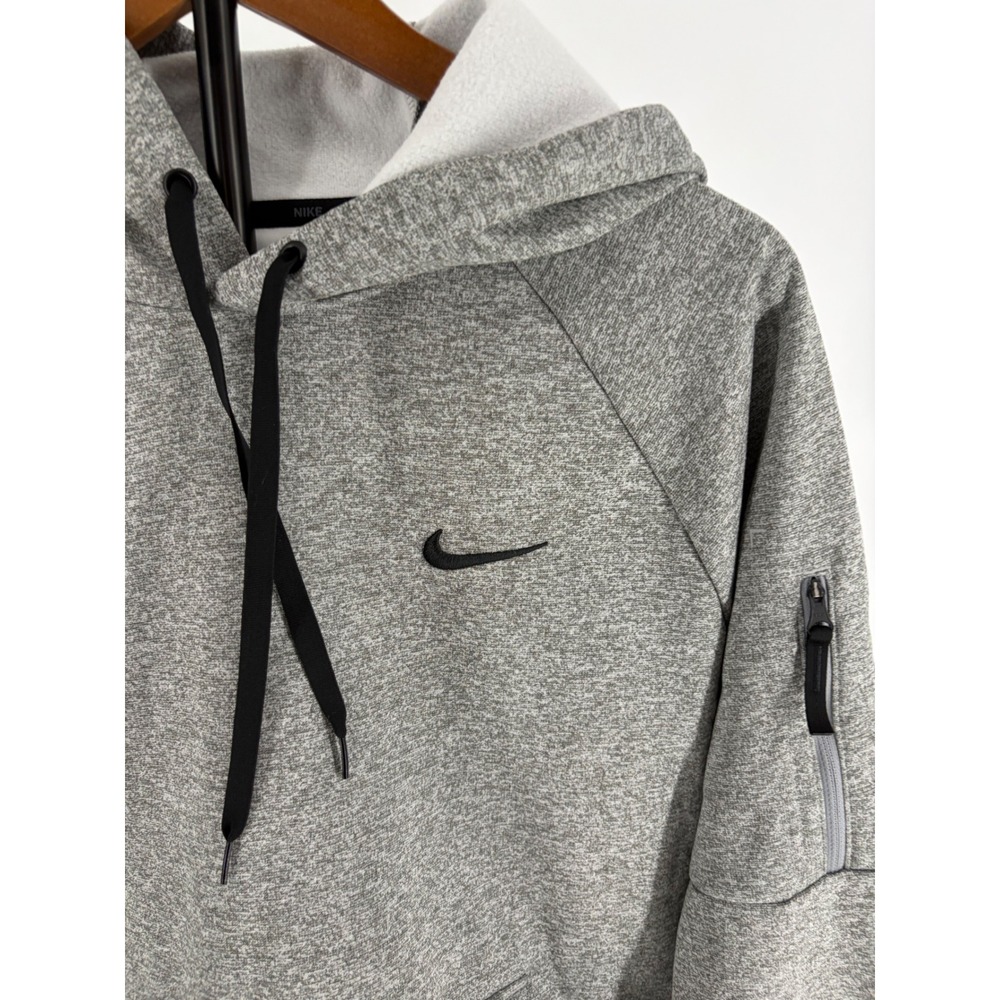 Nike Therma-FIT Charcoal Gray Pullover FItness Hoodie Black Accents DQ4834-063